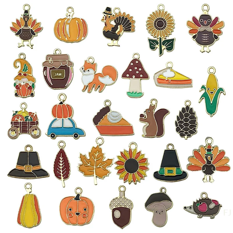 

[YU]27pcs Thanksgiving Pendant Set Pumpkin Turkey Pinecone Charms Zinc Alloy Pendants For DIY Earrings Necklaces Bracelets