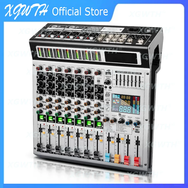 

8 Channel Mixing Console DJ Mixer 99 DSP Digital Reverb Effects 7-band Equalisation Bluetooth Stage Performance Audio Studio