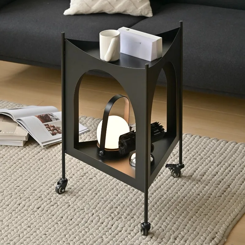 Sofa side table Movable side table Living room cart side cabinet Mini small coffee table Black creative balcony table