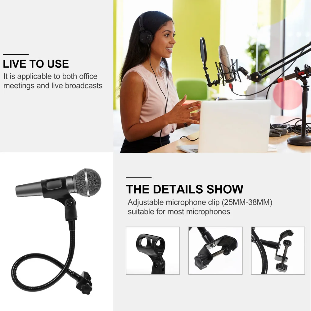 

2pcs Goose Neck Microphone Holder Adjustable Stand For Broadcasting Podcasting Studio Recording Mic Bracket 360 Degree Rotation