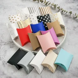 50/100PCS Pillow Candy Boxes Kraft Paperboard PVC Gold Stamp Gift Box Packaging Wedding Party DIY Supply Decoration