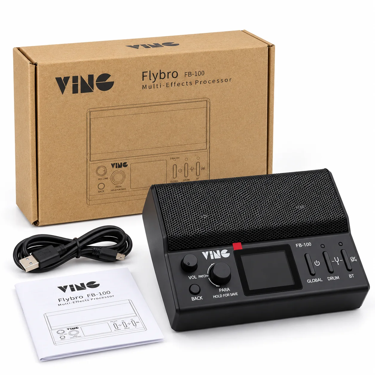[Inc.Tax]Portable Guitar Multi Effects Processor with Built-in Speaker 74 Effects 20 IR Cabs Bluetooth USB Audio VING FB-100