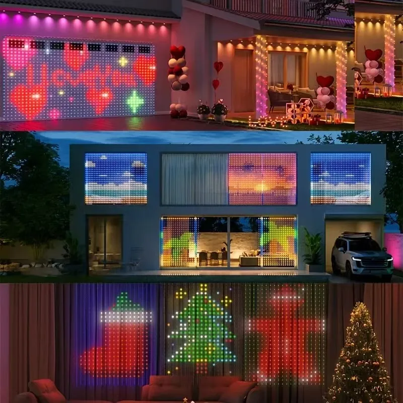 Smart LED Curtain String Lights Outdoor Christmas Decor Synchronized Local Music Remote Control Fairy Tale Themed