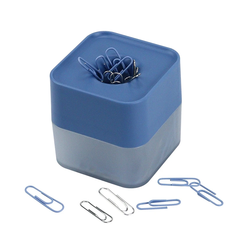 New Two-Color Paper Clips In Elegant Magnetic Frosted Square Clip Holder, 28Mm, 130 Clips Per Box Durable (Sky Blue)