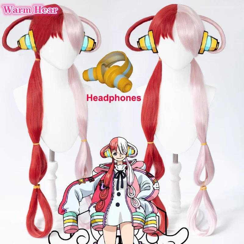 Anime UTA cosplay wig UTA red pink heat resistant hair Halloween wig headphones props woman girl cosplay party wigs wig cap