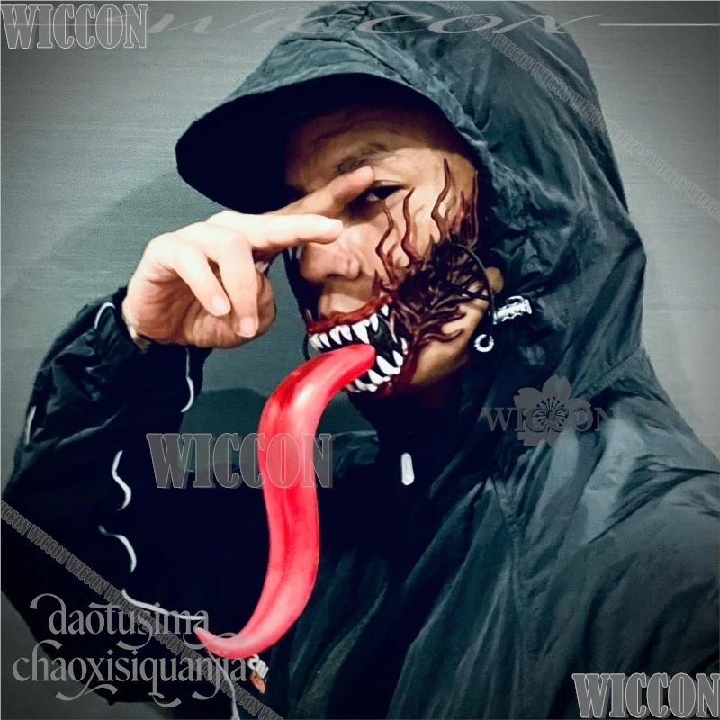 

Anime Cosplay Horror Black Demon Half Mask Long Tongue 3D Polylactic Acid Manga Thriller Rotten Face Halloween Navidad Carnival
