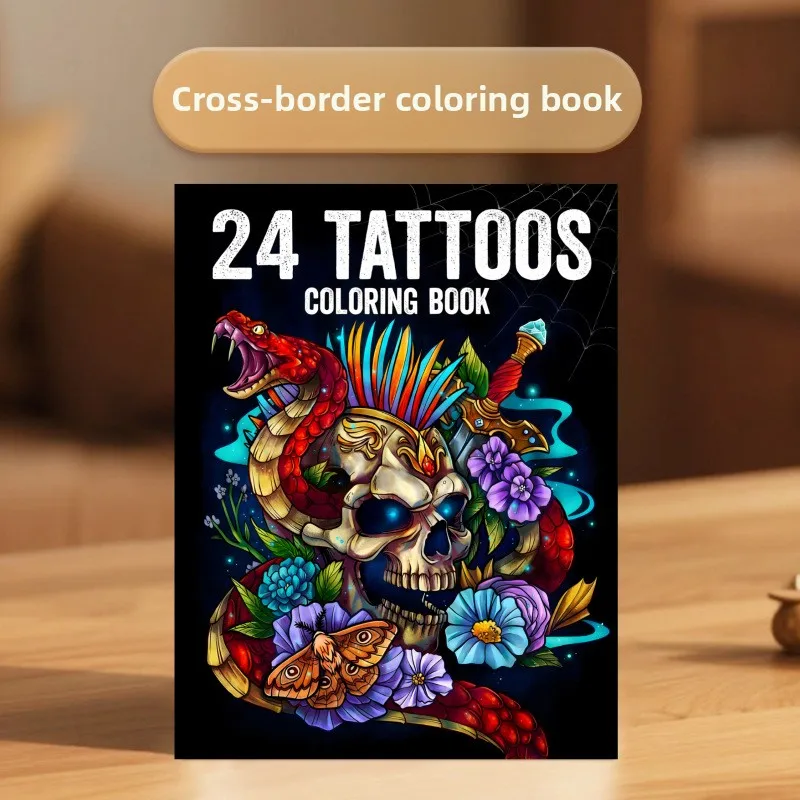 24 Tattoo Designs Coloring Book Edgy Ink Art for Adults Stress Relief Relaxation Art Therapy Gift