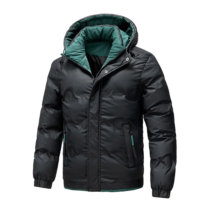 Men Hooded Jacket Winter Man Down Coat Thicken Cold-proof Contrast Color Male Outerwear Stand Collar Long Sleeve Outdoor