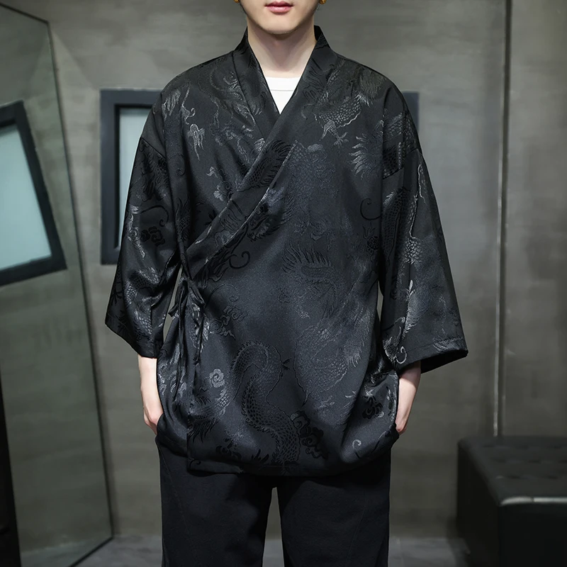 Chinese Dragon Pattern Loose Cardigan for Men and Women Japanese Streetwear Harajuku Haori Kimono Cosplay Top Shirts Plus M-5XL