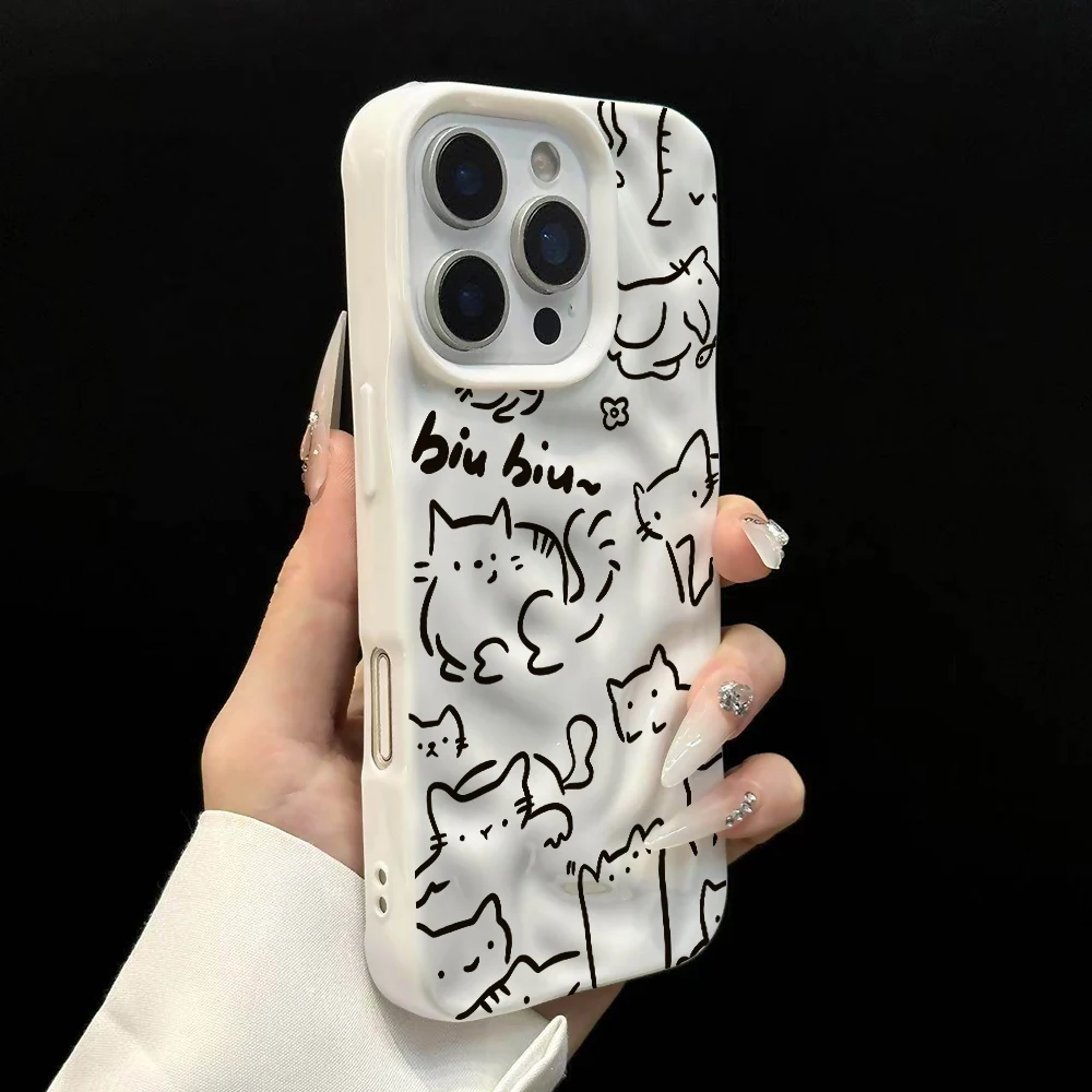 Kawaii Katzenlinien Niedliches Design Weiche Silikon-Handyhülle für iPhone 17 16 15 14 13 12 11 Pro Max 14 Plus 17Air Falten-Wellen-Design – Detail 8