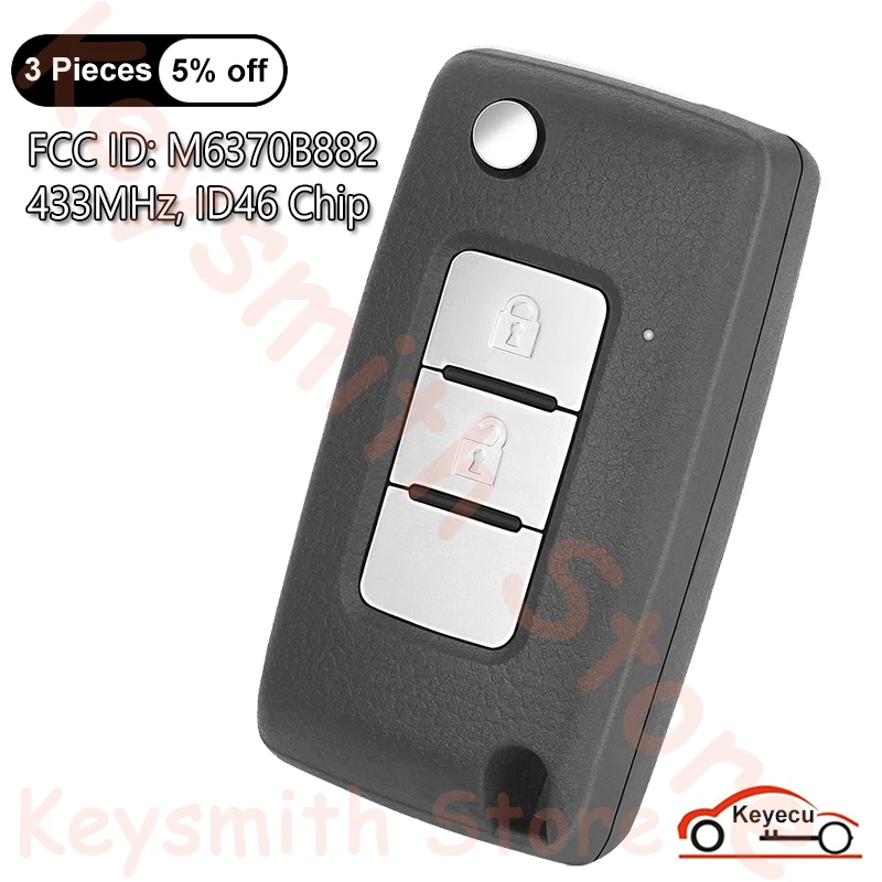 

KEYECU 2 Buttons 433MHz ID46 Chip for Mitsubishi Pajero 2015-2021 Auto Flip Remote Control Key Fob FCC ID: M6370B882, G8D-635M-A