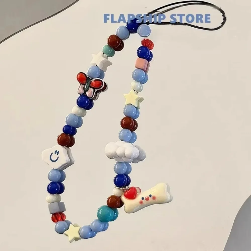 Correa de muñeca para teléfono estilo coreano Ins, bonito hueso de nube, cuentas hechas a mano, cordón antipérdida para todas las fundas de teléfono, bolsa para cámara