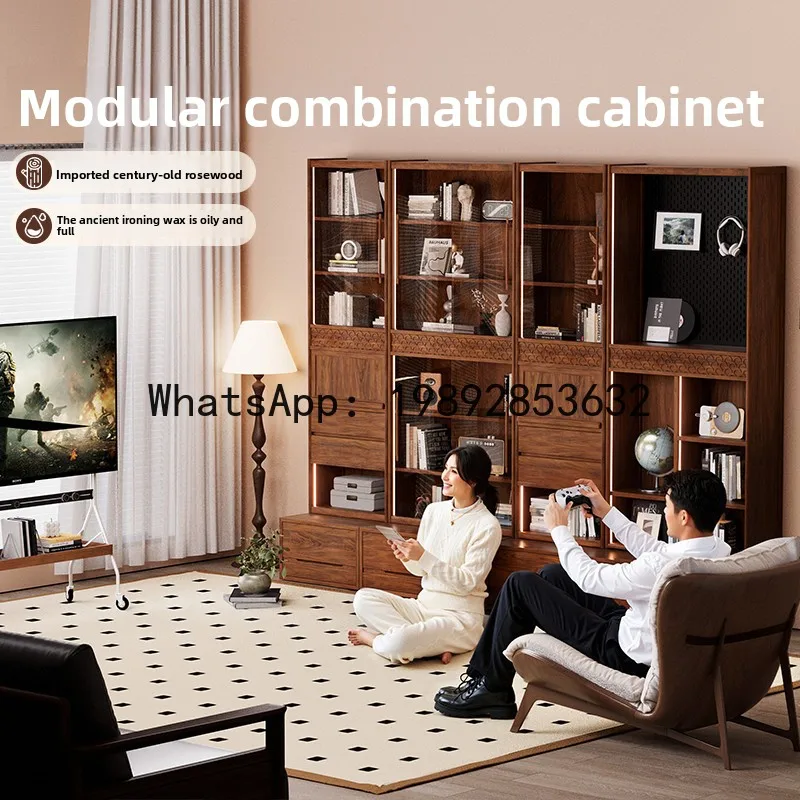 YFY Rosewood Solid Wood Study Room  Bookcase Integrated Wall Display  Card Seat Living Room Storage  Wooden Bookshelf