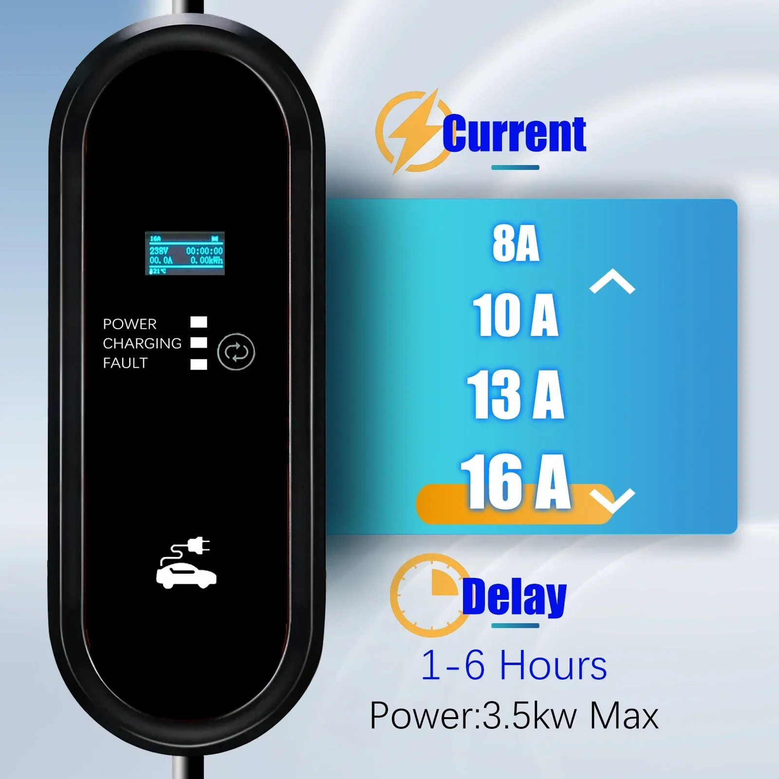 3.5KW Portable EV Charger Type2 IEC62196 EVSE Charging Cable G/BT Type1 SAE J1772 Controller Wallbox for Electric Car