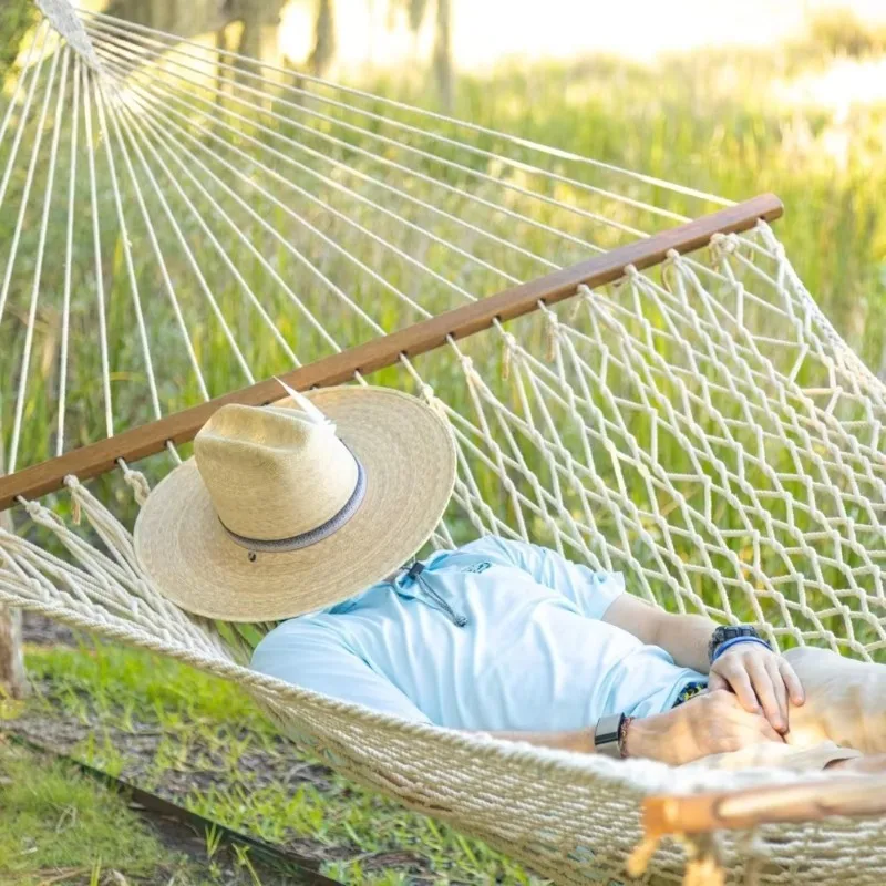 

13 ft. Double Traditional Hand Woven Cotton Rope Hammock w/Extension Chains&Tree Hooks, Accommodates, Capacity of 450 lbs.