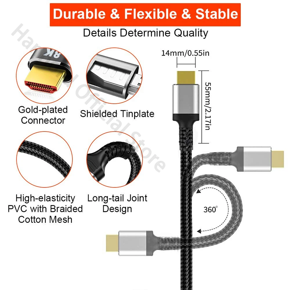 8K HDMI-compatible Cable 2.1 8K 60Hz 4K 120Hz 48Gbps eARC ARC HDCP Ultra High for Laptop PS3 PS4 TV Projectors Monitor