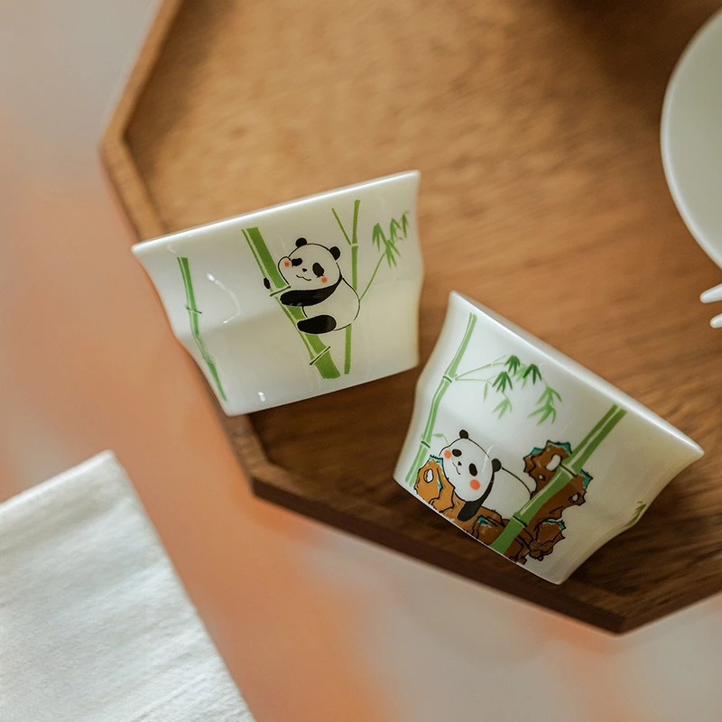 Panda-Teetasse, weißes Porzellan, handgefertigt, japanischer Stil, Gongfu-Teeset, Tasse, Heimbüro, Dekoration, Geschenk