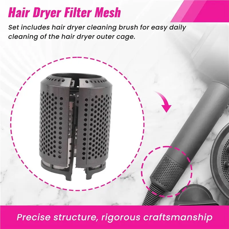 M04K Hair Dryer Inner Filter + Outer Filter Cage For Dyson Hair Dryer HD01 HD03 HD08 Models, With Filter Cleaning Brush Durable view 3
