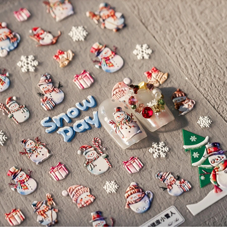 Lovely Cartoon Snowman Christmas 5D Embossed Relief Self Adhesive Nail Art Stickers Panda Penguin Gingerbread Man Manicure Decal