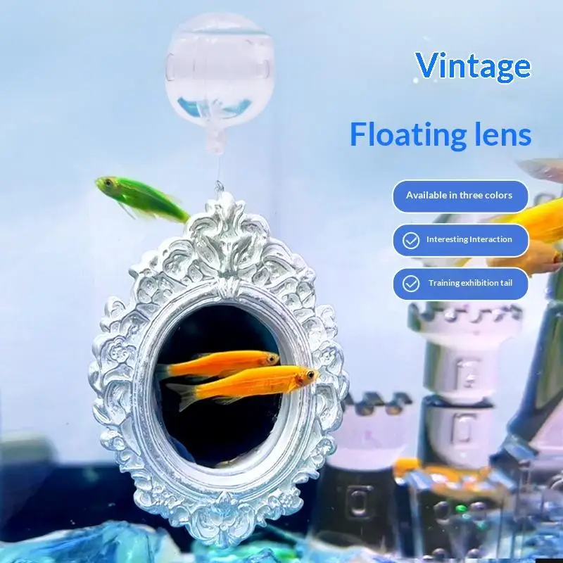 Betta Training Mirror Floating Aquarium Decor Vintage Frame For Fighting Fish Exercise Tank Landscape Enrichment Ornament