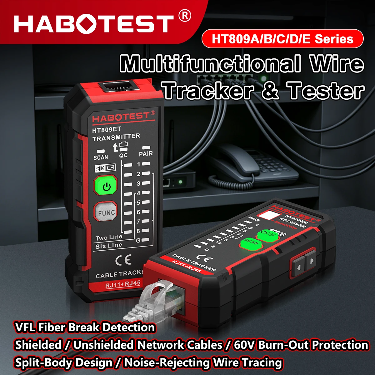 HABOTEST HT809 Series Multifunctional Network Cable Toner RJ45 RJ11 Wire Tracker VFL Fiber Fault Locator Cat5 Cat6 Cable Tester
