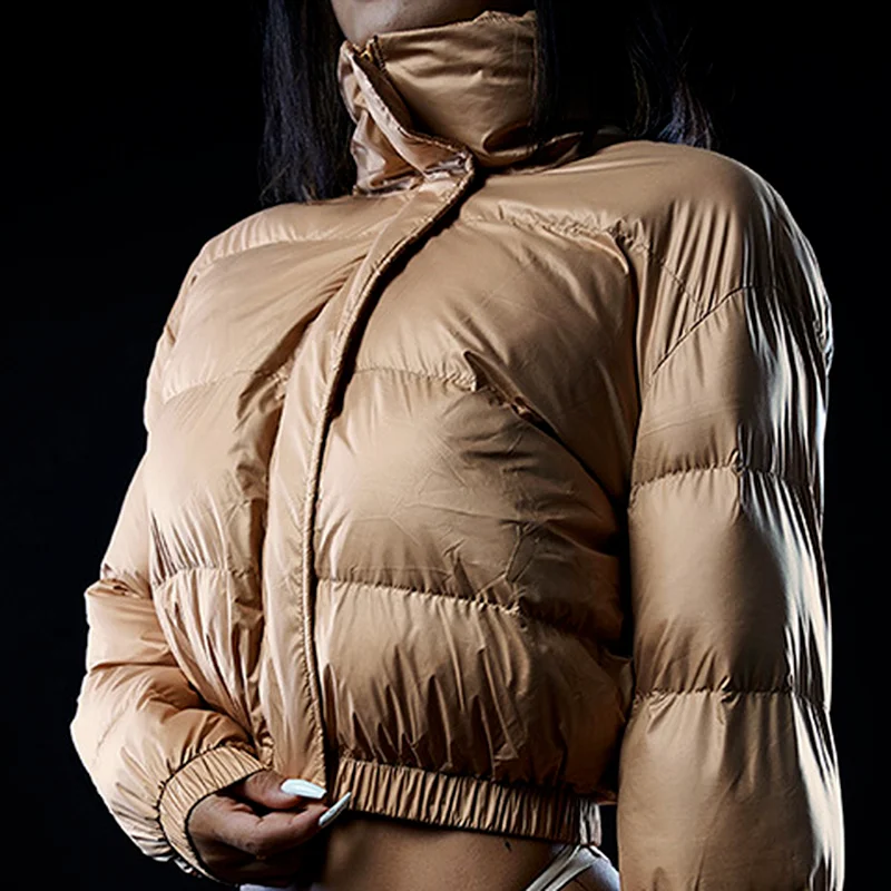 Fashion Autumn and Winter Style Long-sleeved Stand-up Collar Zipper Self-cultivation Warmth Pure Color Elegant Cotton Coat Women