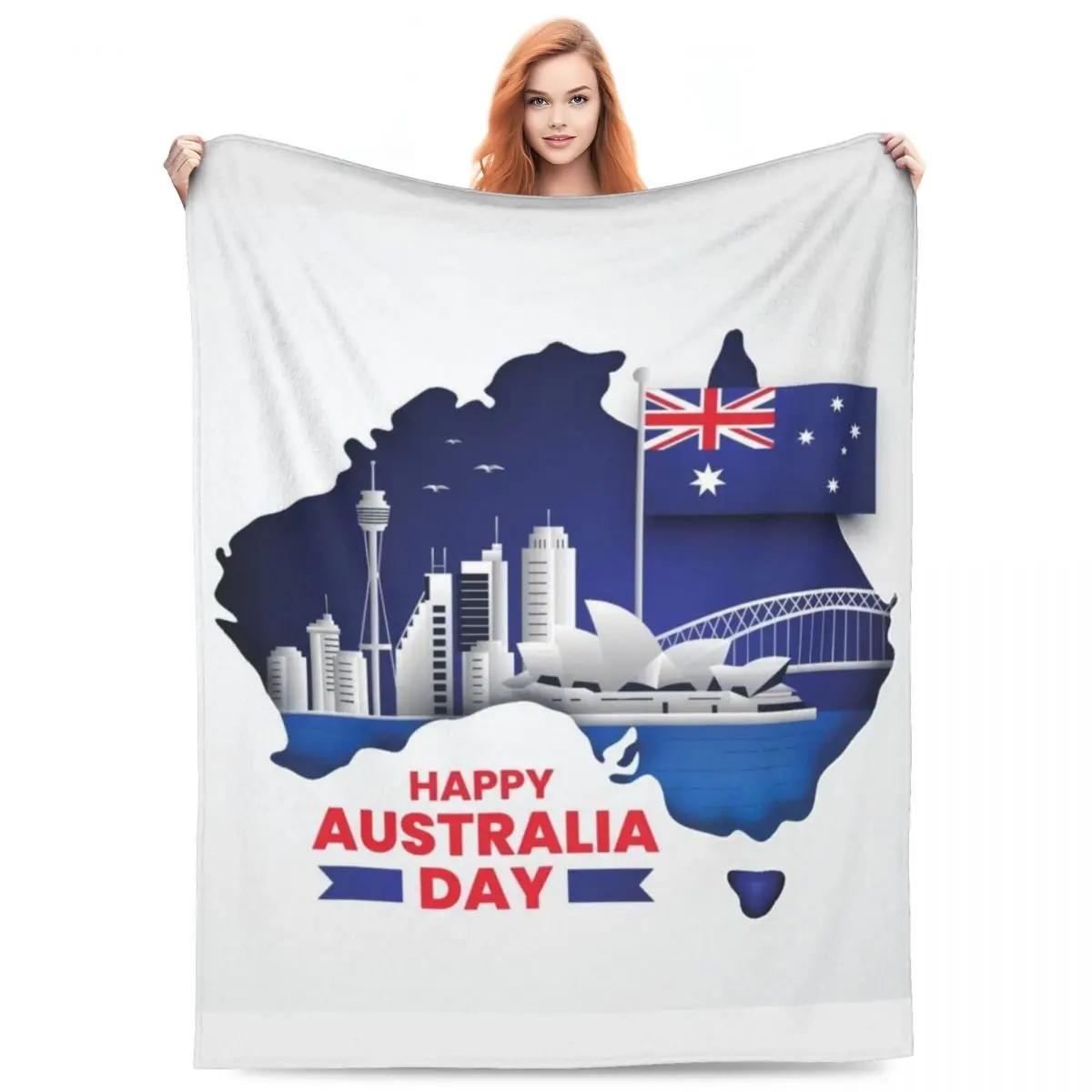 

Одеяло с надписью «Happy Australia», синее Фланелевое покрывало для путешествий, теплое мягкое покрывало для кровати, подарочное покрывало на заказ