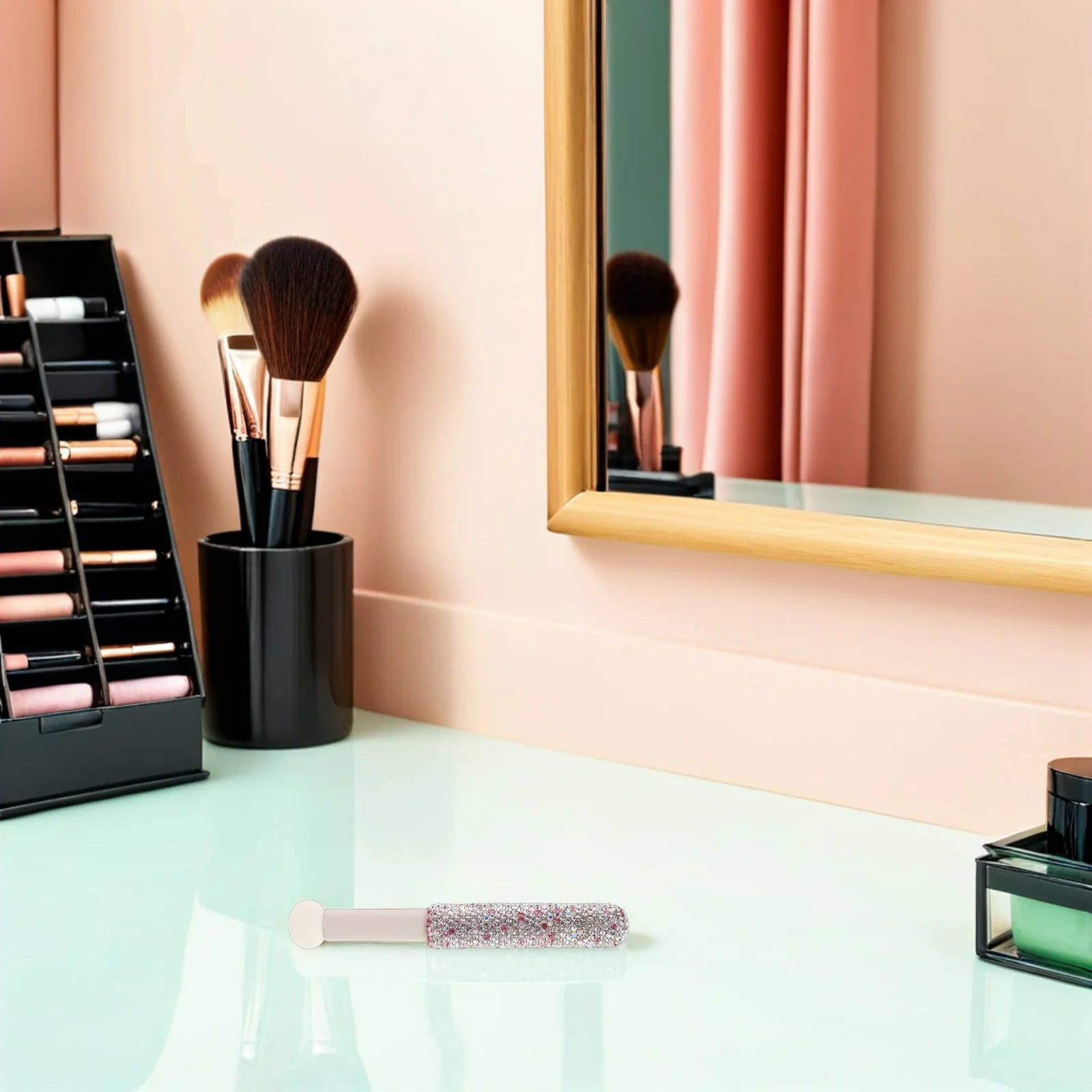 Brocha de maquillaje con mango de diamantes de imitación, esponja para corrector en polvo, herramienta de belleza de mezcla portátil, aplicador de esponja para base