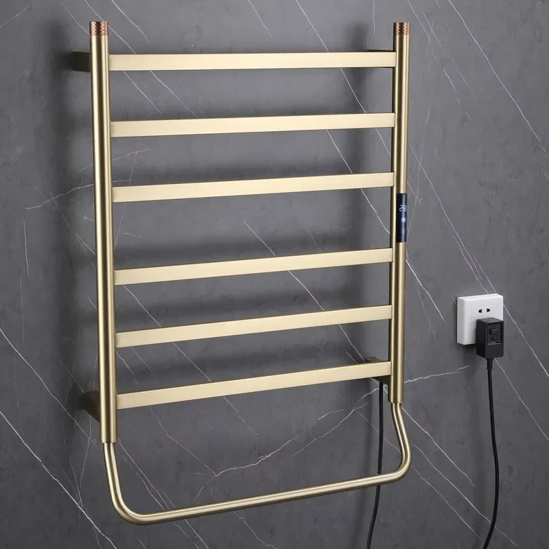 Modern Adjustable 304 Stainless Steel Heated Towel Rack Wall-Mounted Gold Electric Nickel 4 Bars Foldable for Hotels view 2