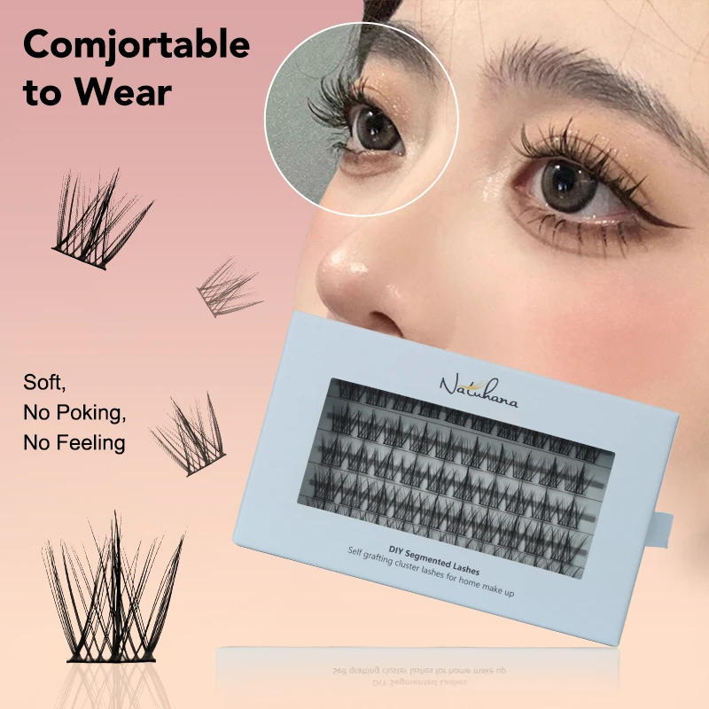 NATUHANA DIY Makeup Eyelash  50 Pcs 60 Pcs 80 Pcs DIY Clusters False Eyelash Extension