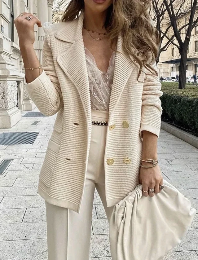 Single Piece Suit 2023 Autumn and Winter New Fashion Casual Elegant Monochrome Striped Cardigan Jacket Women's Clothing