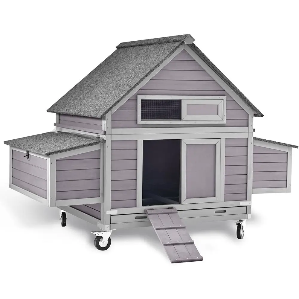 

Большой передвижной курятник на колесах для 6-8 птиц с 6 гнездовыми ячейками, расширяемый для уток, 63.7Д x 40Ш x 49.75В