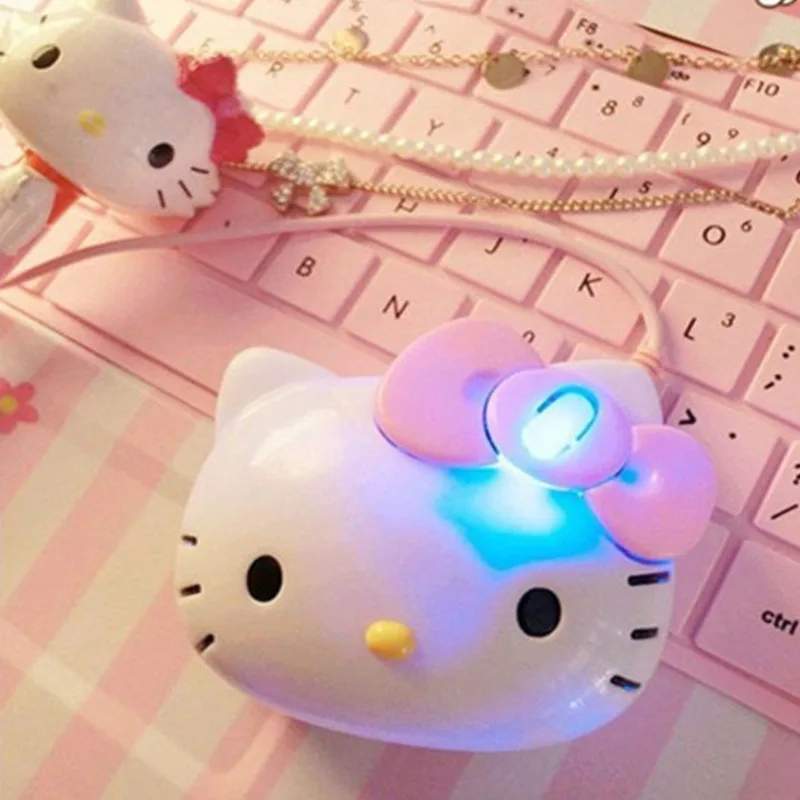 

Hello Kitty Portable Wired Mouse Sanrio Creative Mouse Kawaii Sanriod Anime Surrounding Kitty Head USB Cute Gaming Mouse