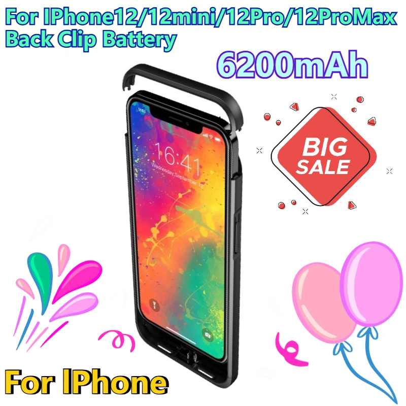 

6200mAh for IPhone12/12mini/12Pro/12ProMax Back Clip Battery Back Clip Mobile Power Charging Phone Case
