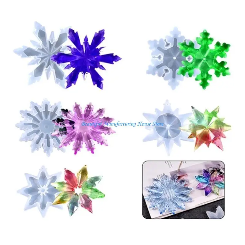 E56A جذابة عيد الميلاد ندفة الثلج المفاتيح قالب كريستال الايبوكسي قلادة قالب من السيليكون