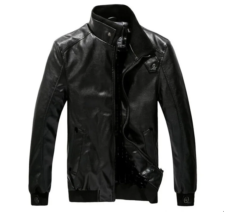 Brown Leather Jacket Men Black Motorcycle Jacket Male Oversize Stand Collar Long Sleeve Top Faux Leather Moto Biker Jackets Xxxl