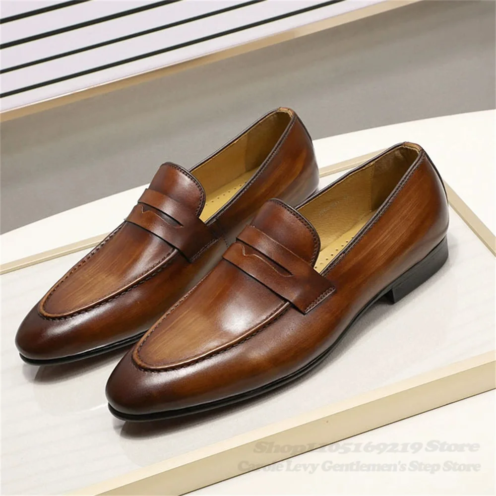 

Mens Penny Loafers Leather Shoes Genuine Leather Slip On Wedding Casual Business Shoes Elegant Solid Color Banquet Shoes