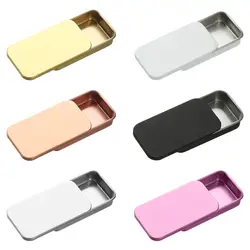 1Pc Metal Rectangular Empty Mini Tin Box Tinplate Push Candy Pill Cases Hinged Containers Small Organizer Box