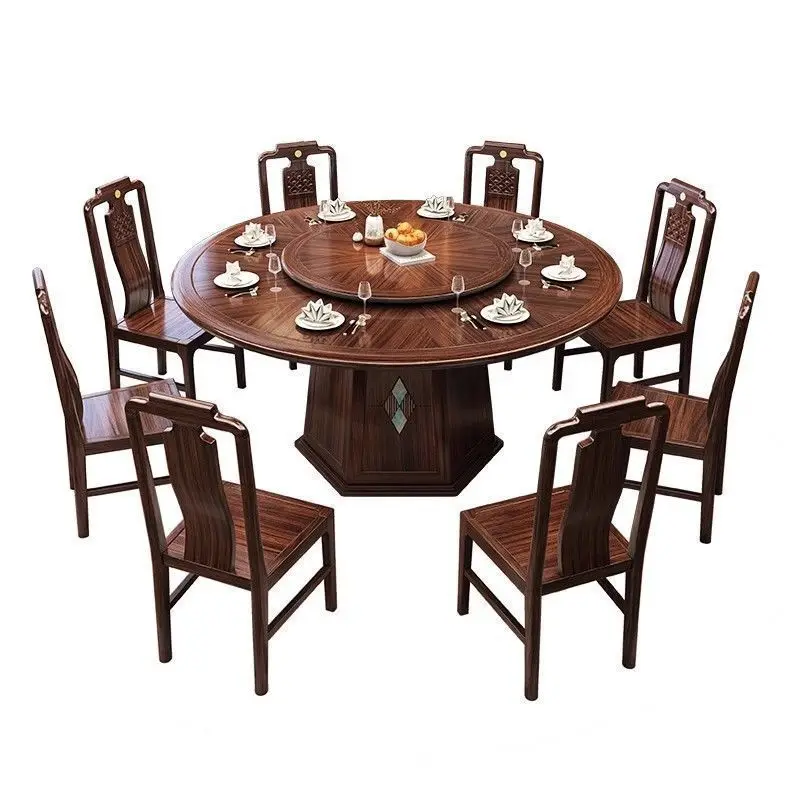 

New Chinese-style ebony all-solid wood dining table and chairs integrated household hotel restaurant