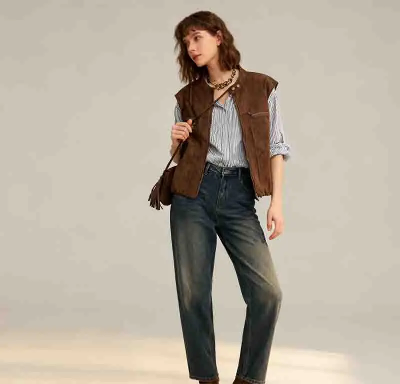 

Vests Waistcoats Thin Womens Embroidery Spring Linen Snap Placket Waistcoat Elastic Minimalist Urban Cleanfit Pure Leisure Retro