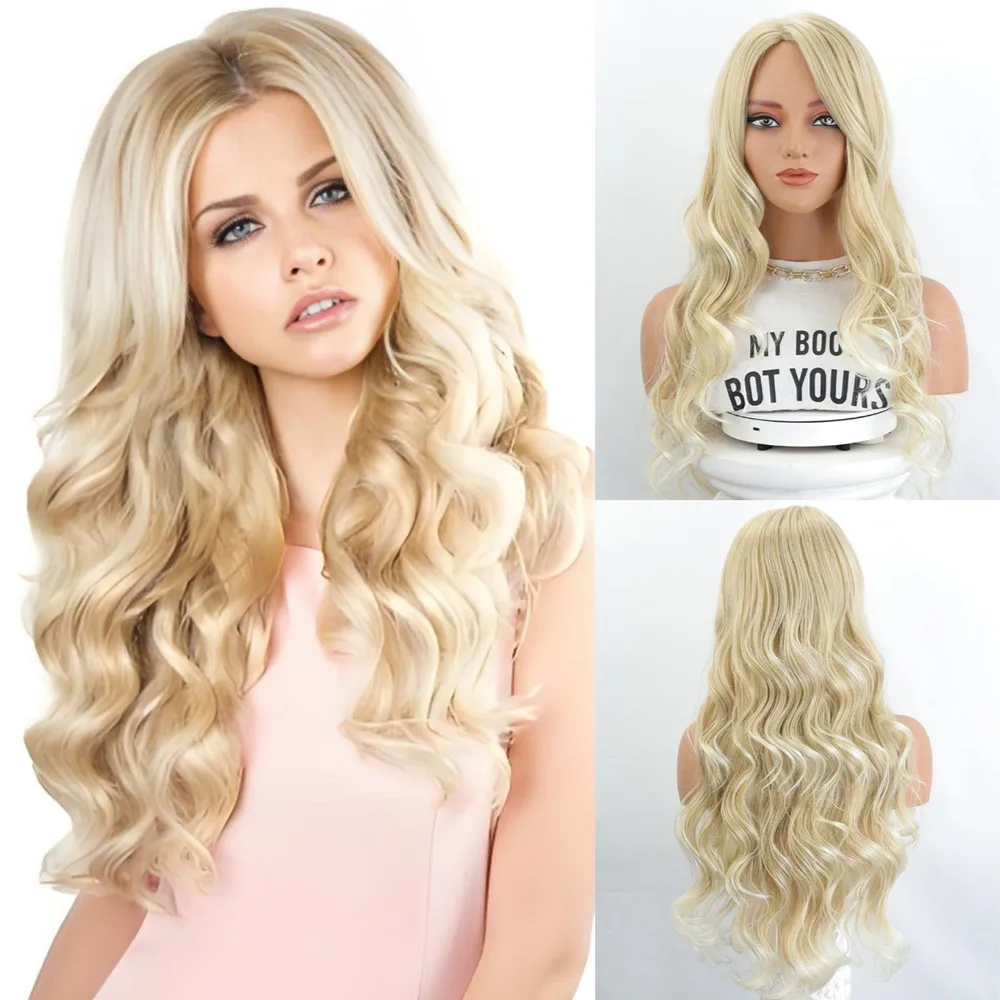 

Synthetic Golden Large Curl Wig High Temperature Resistant Fiber Long Wavy Fashionable New Style European Hairpiece