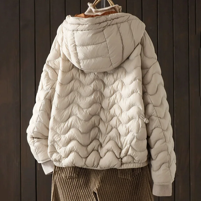 Autumn Winter Women's White Duck Down Puffer Jacket 2026 New Warm Casual Loose Outerwear with Hood High Quality Coat
