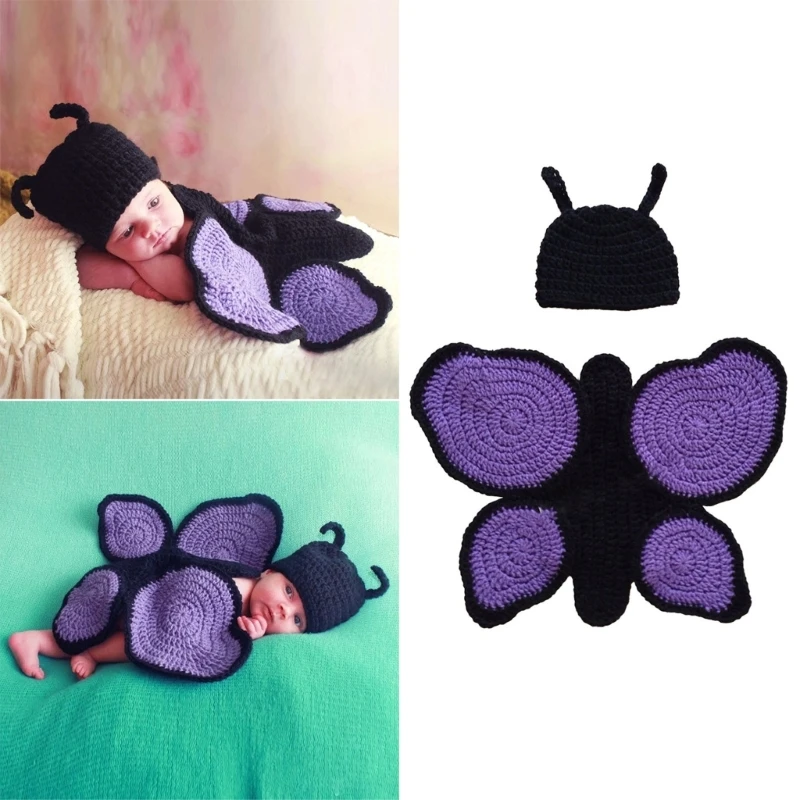 Upgrades Infant Butterfly Sweater with Hat set Baby Photograph Props Cotton Newborn Butterfly Sweater set for Boy Girls