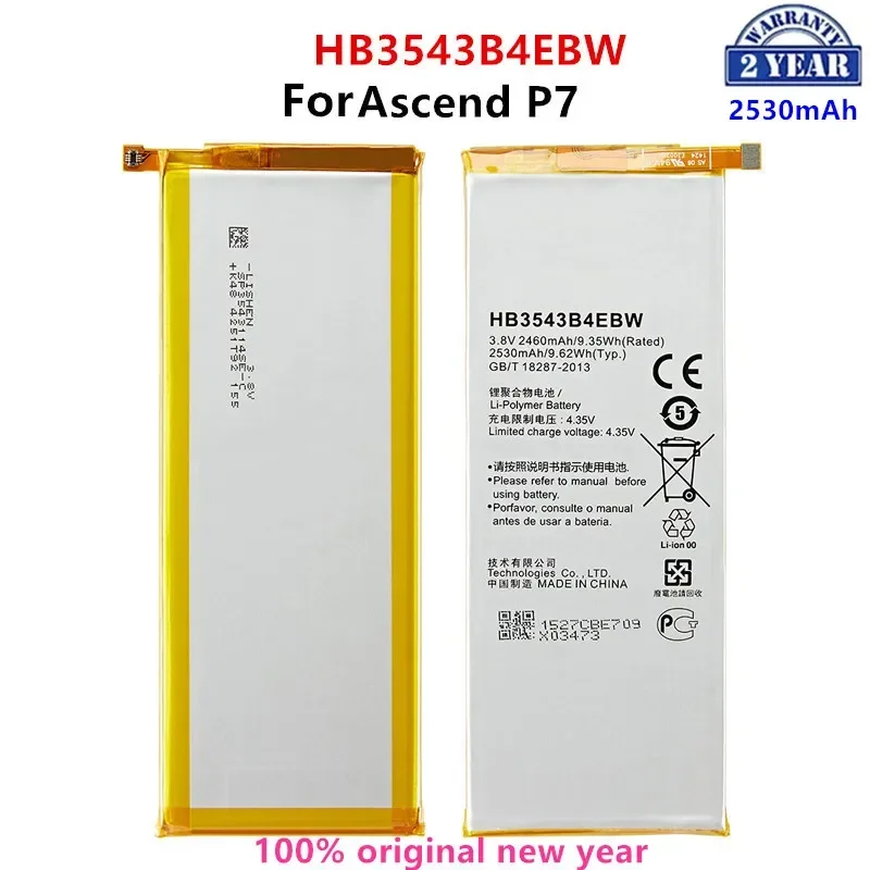 

100% Orginal HB3543B4EBW 2530mAh Battery For Huawei Ascend P7 L07 L09 L00 L10 L05 L11 Replacement Batteries