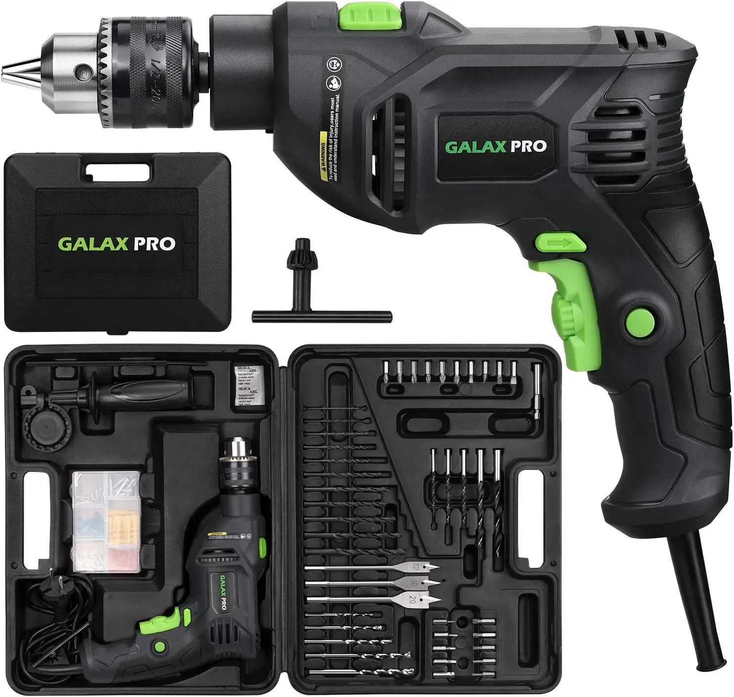 GALAX PRO 5Amp 1/2-inch Hammer Drill with 105pcs Accessories, Variable Speed 0-3000,Hammer and Drill 2 in 1, 360°Rotating Handle