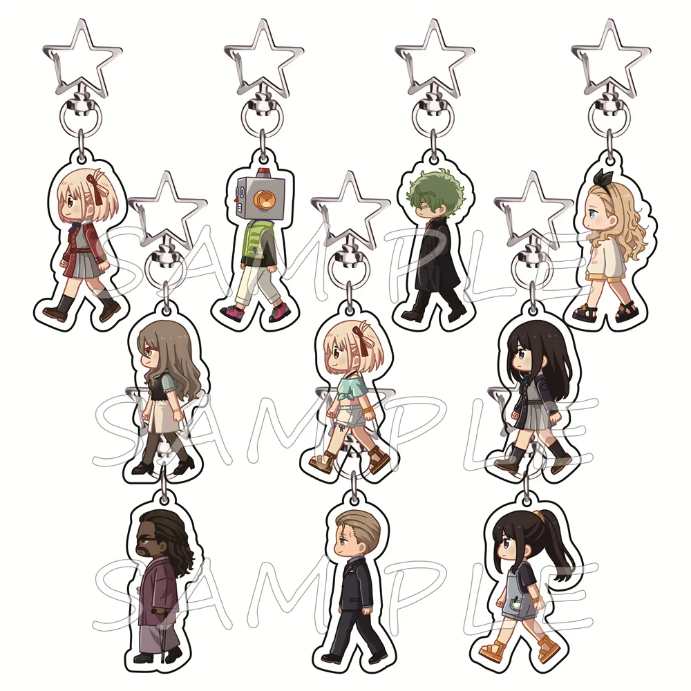 Lycoris Recoil Walking Chibi 6cm Star Hook Acrylic Keychain Anime Bag Charm Car Key Ring Otaku Fans Collectible Gift