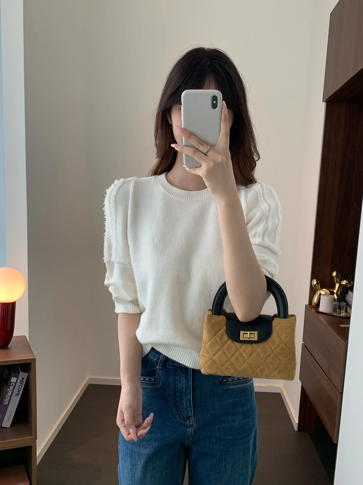 

Мягкий уютный осенний вязаный топ с круглым вырезом из шерстяной смеси, приталенный, для повседневной носки, женская мода