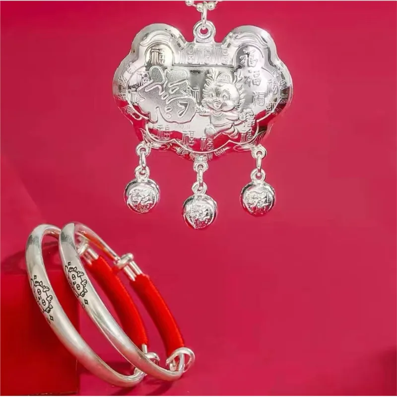 

Bracelet S999 Silver Rabbit Peace Longevity Lock Fashion Versatile Style