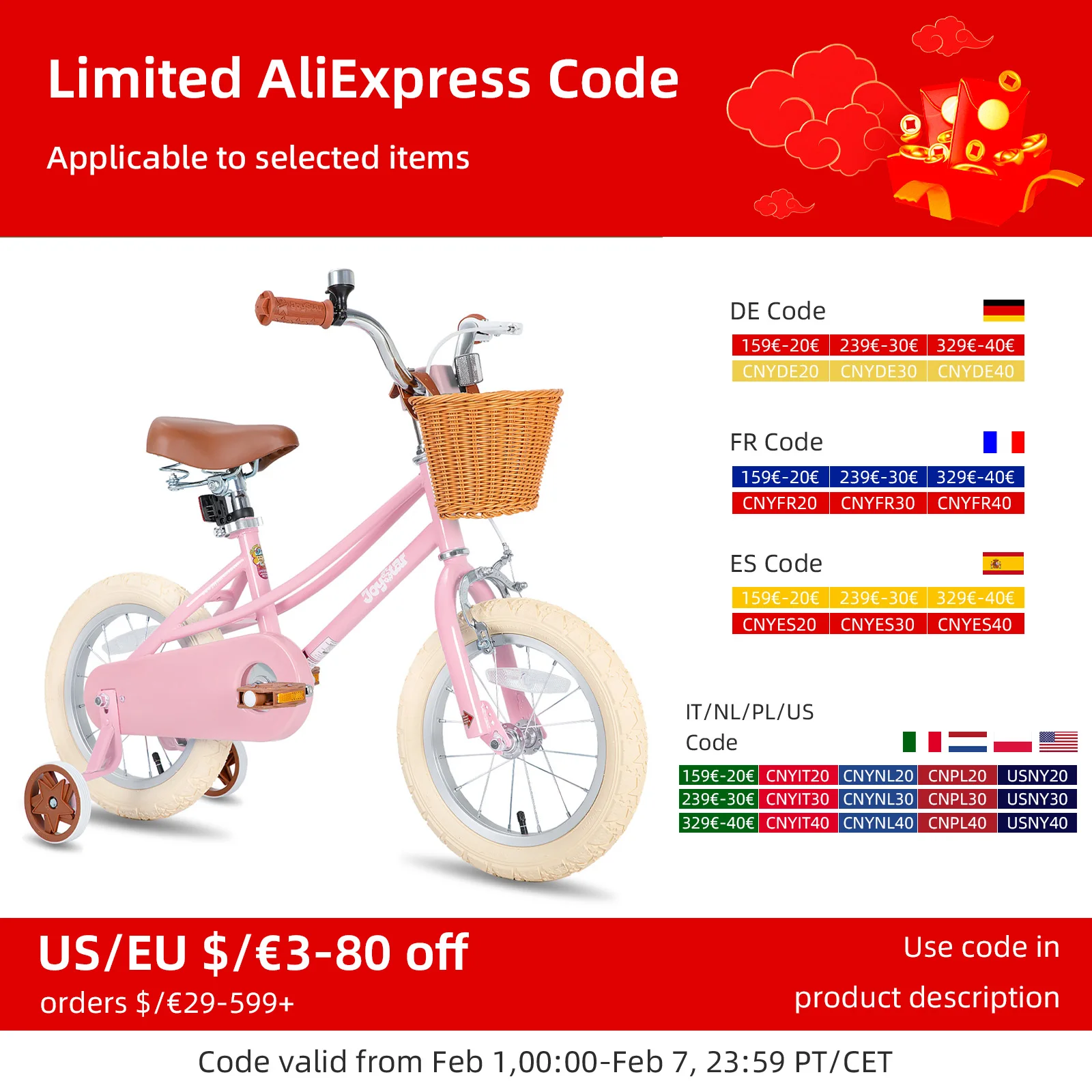 US warehouse JOYSTAR Girls Bike for 2-12 Toddlers & Kids, 12