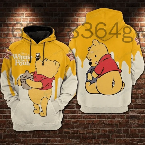 Animação feminina e masculina Disney Winnie The Pooh com capuz 3D estampado, moletom estilo rua, capuz casual, moda primavera